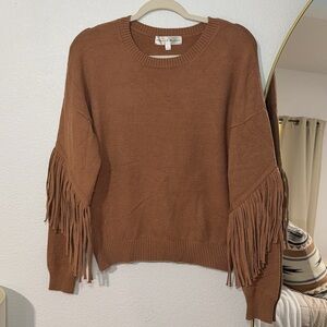 Chelsea & Theodore Brown Crew Neck Sweater with Fringe